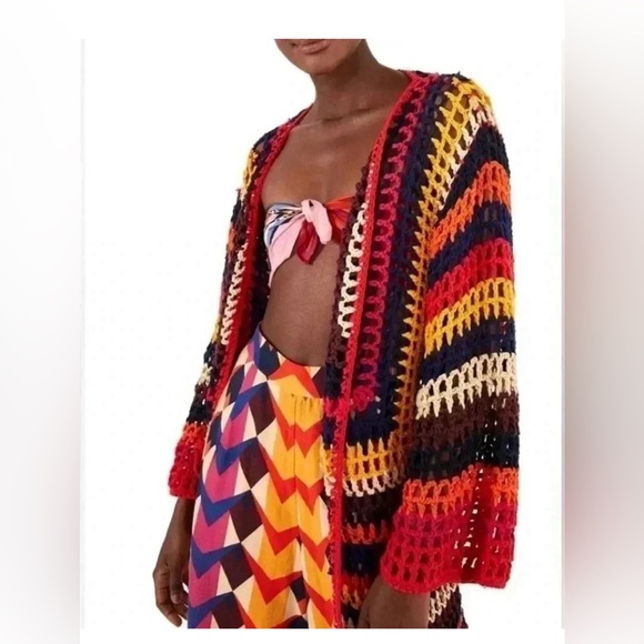 Anthropologie Farm Rio Mulitcolor Open Knit Cardigan - Picture 2 of 9